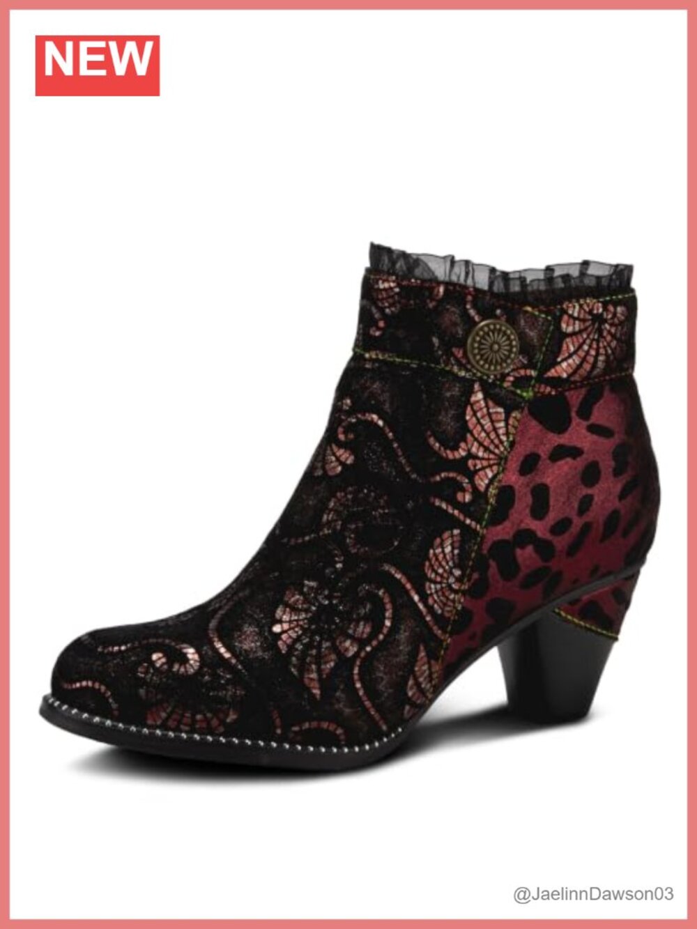Artistic Metallic & Animal Print Ankle Bootie with Cone Heel - Size 39